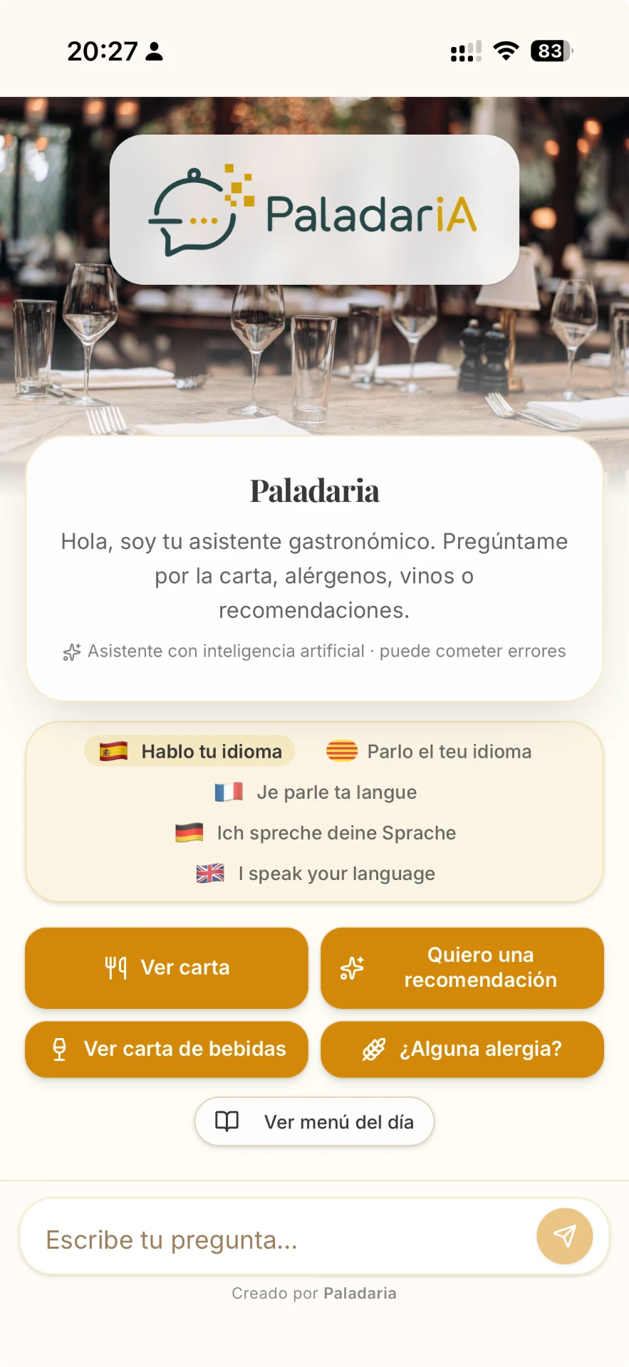 Asistente de Paladaria en el móvil